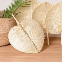 1PC Pure handmade peach shaped bamboo woven fan, summer fan, artistic and cool Pu fan, hand cranked fan