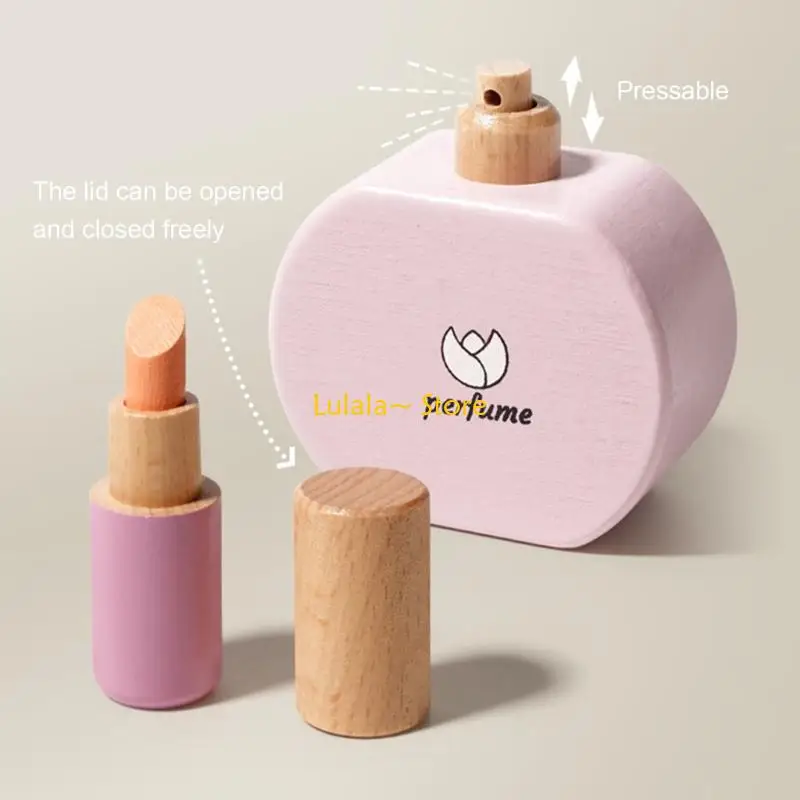 y4qa Kids Cosmetic Doalplay Toy Kits Creative Wooden Makeup Makeup for Girl Gifting Supply