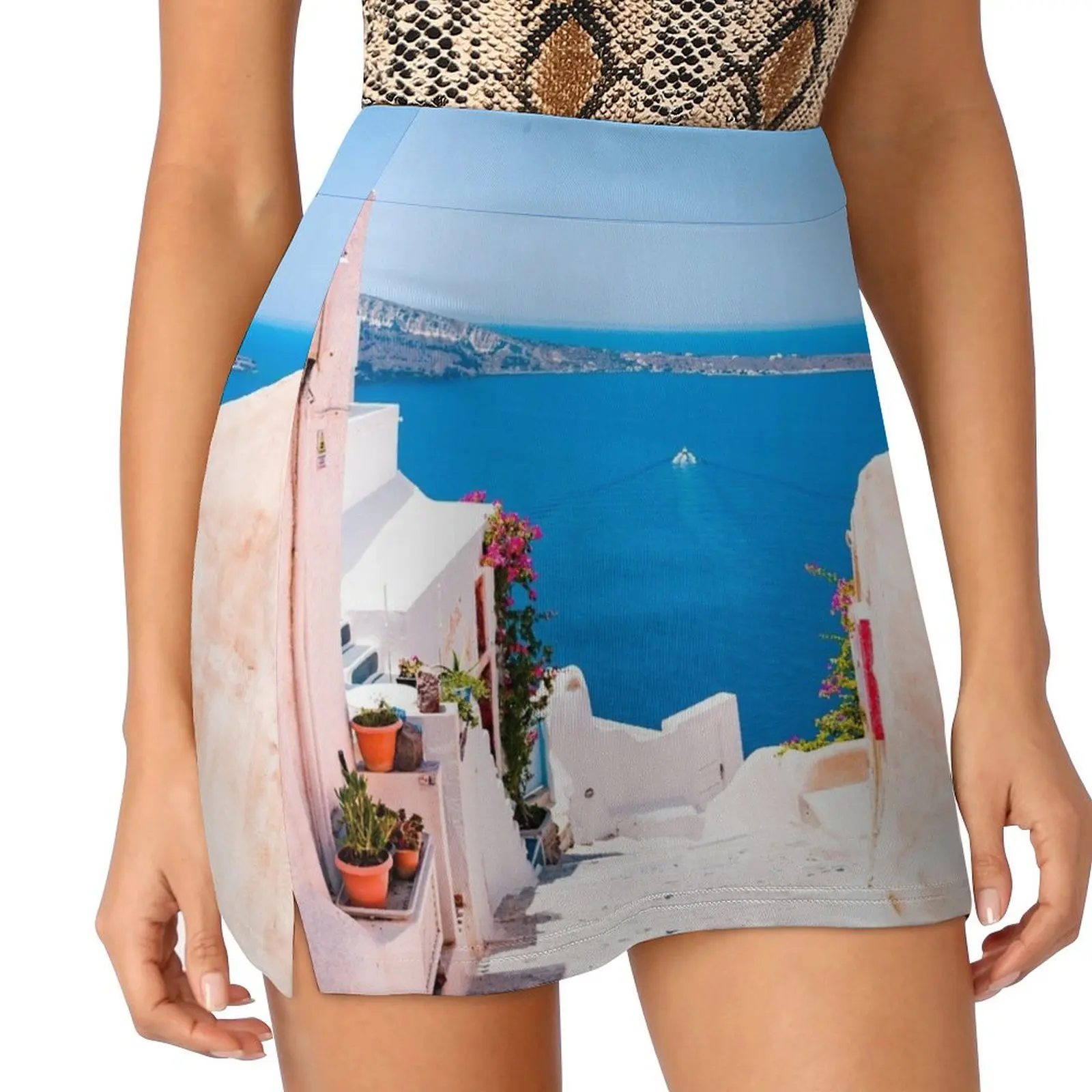 Santorini, Greece, Beautiful Ocean Views Mini Skirt skirt women night club outfit Women's clothing