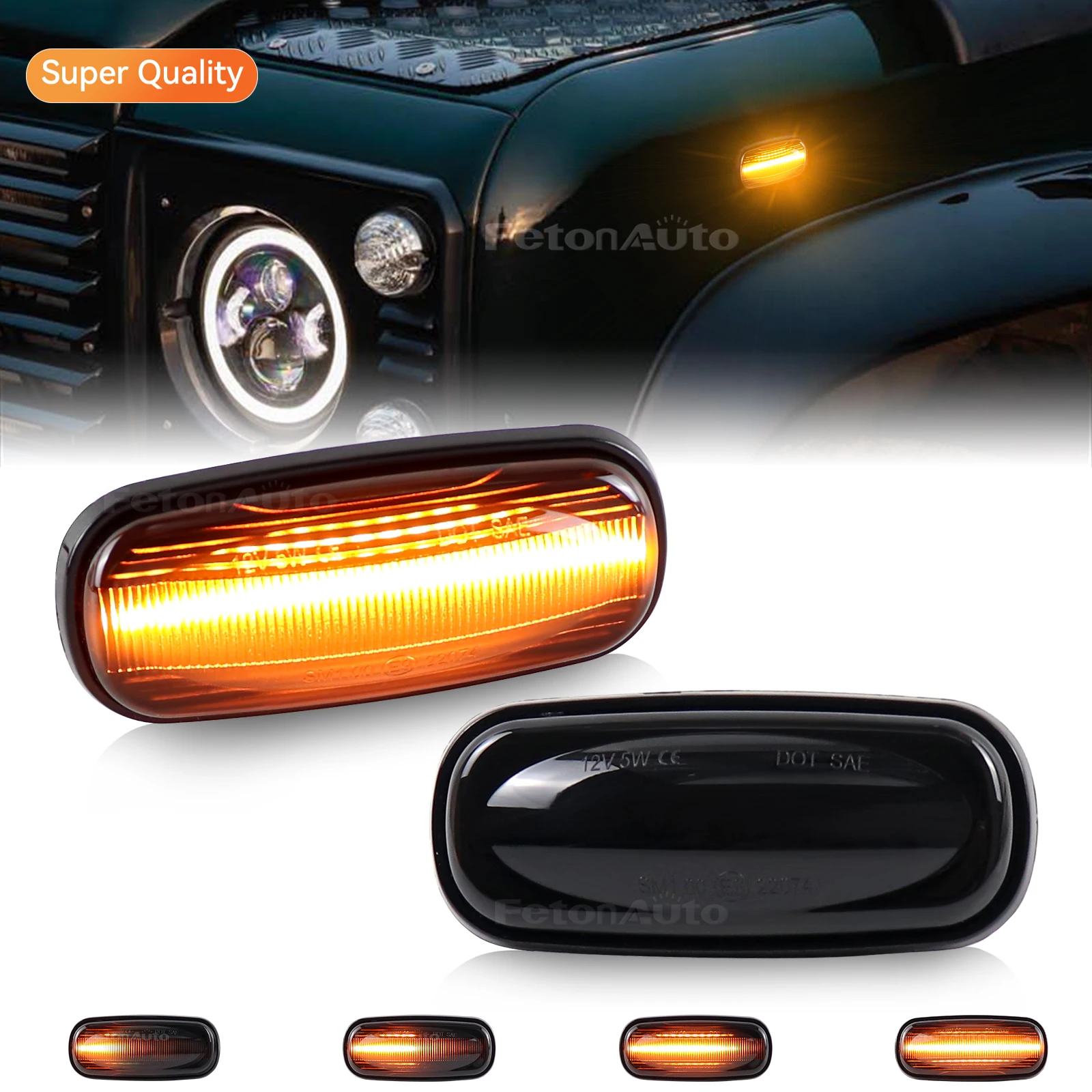 2pcs LED Dynamic Amber Side Marker Light Flowing Turn Signal Blinker For Land Rover Defender Freelander Discovery 2 Car Lights