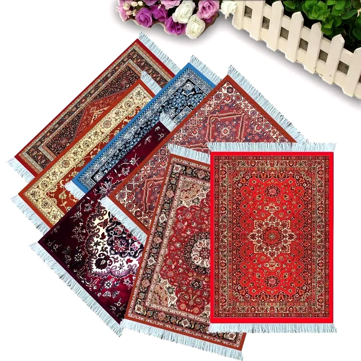 Woven flower Persian carpet small coaster wholesale merchants cheap mouse pad desk mat retro style rubber non-slip computer mats