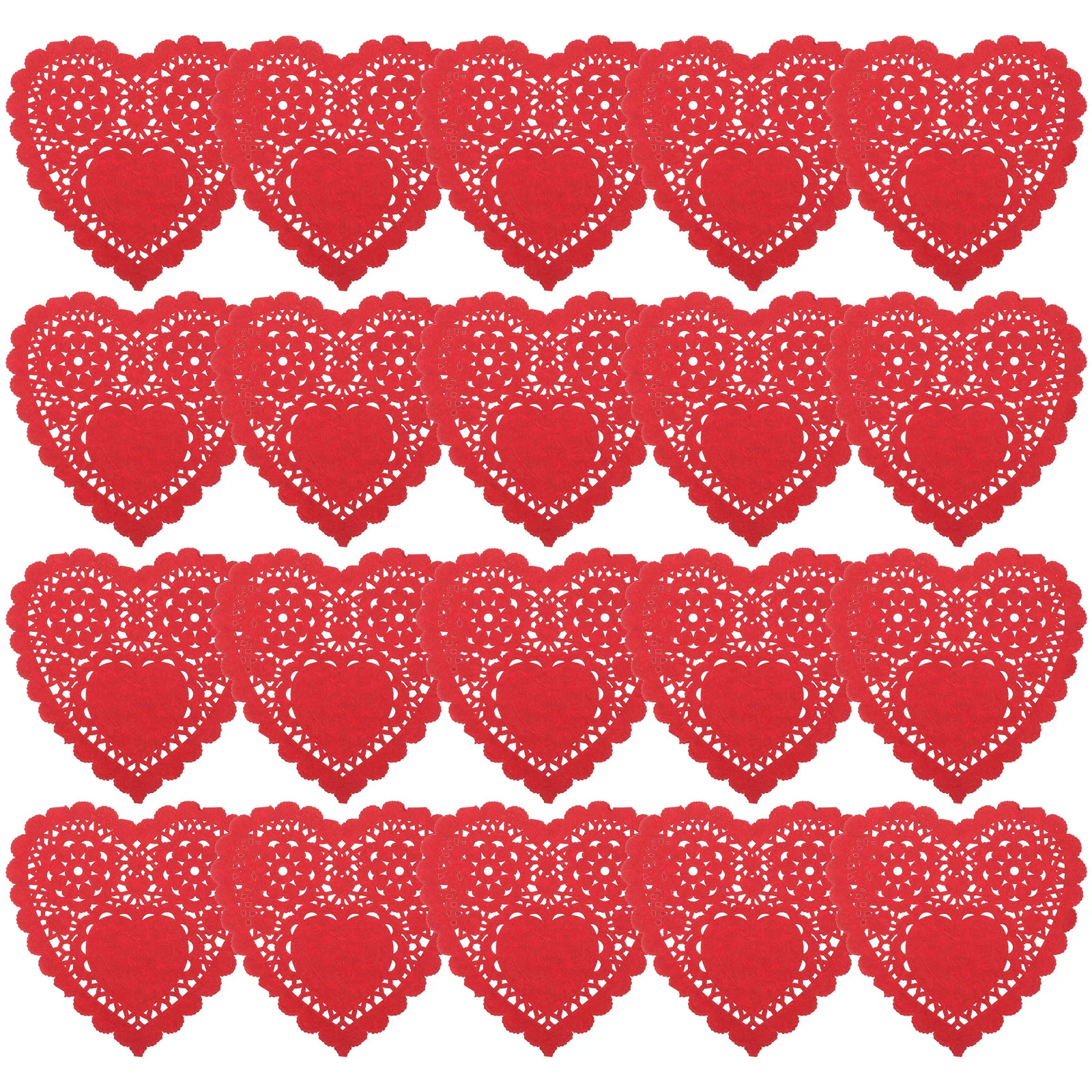 100 Pcs Valentine's Day Paper Pads Heart-shaped Food Mats Themed Doilies Round Cake Placemat Hollow-out Blotting