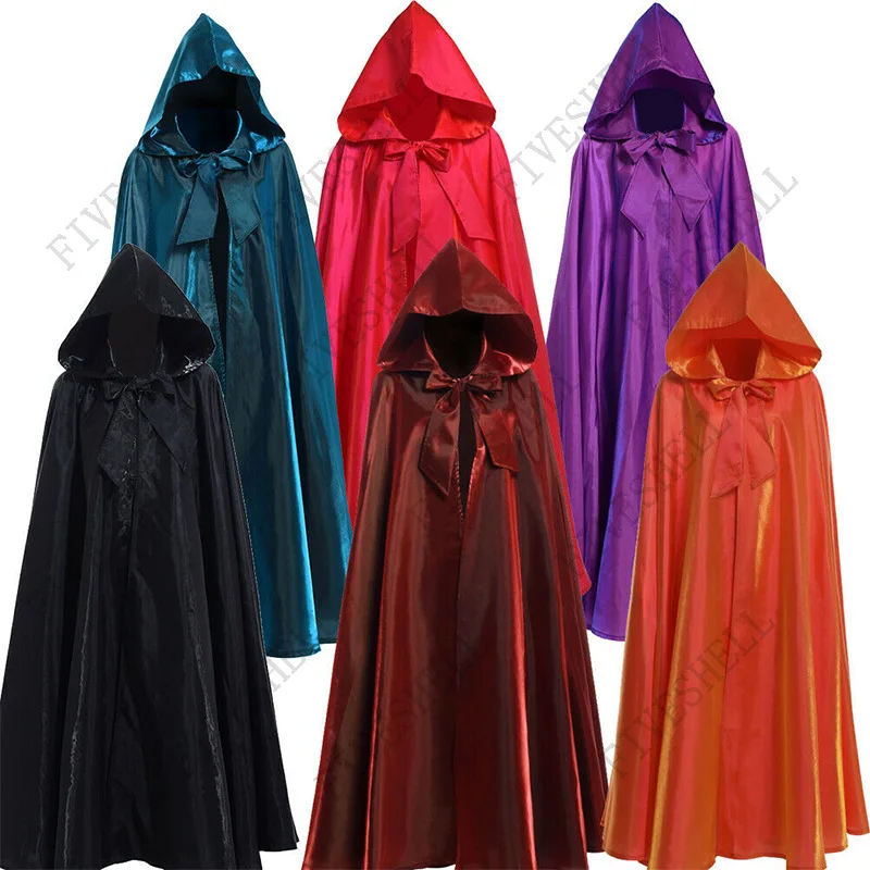 2024 mittelalter liche Kapuze Umhang Cosplay Satin Halloween Party Cosplay Frauen Mann Erwachsene heldenhafte Hexerei Wicca Robe