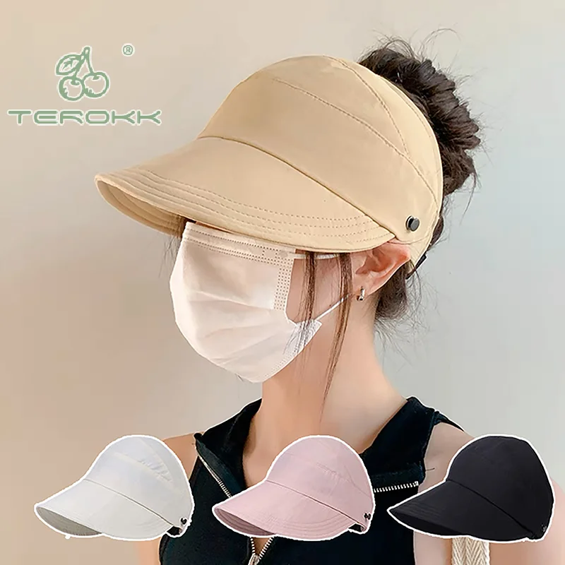 Summer Wide Brim Sunhat Women Sun Hats Foldable Adjustable Outdoor Beach Bucket Hat UV Protection Visors Fisherman Ponytail Caps