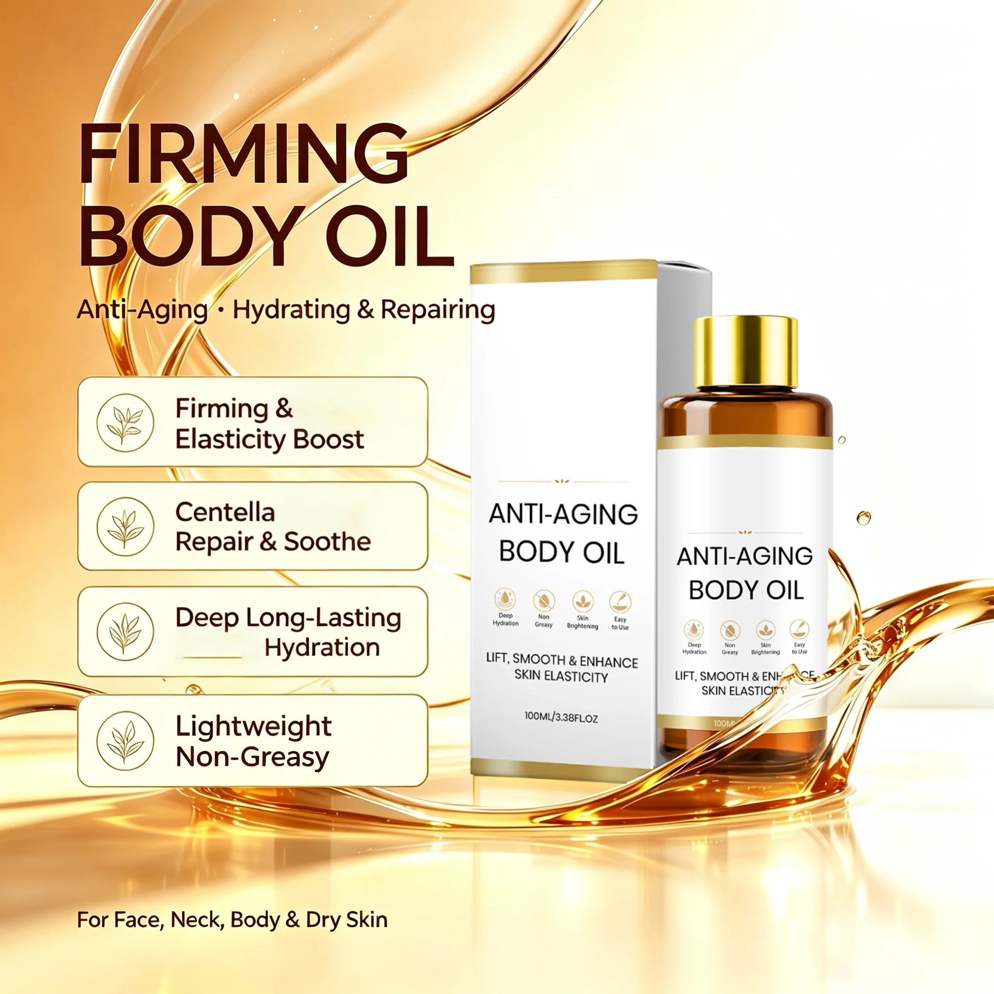 Firming Body Oil for Tightening Skin Smoothing Lightweight Moisturizing Body Oil Hydrating Massage Oil for Face Belly Arms Legs