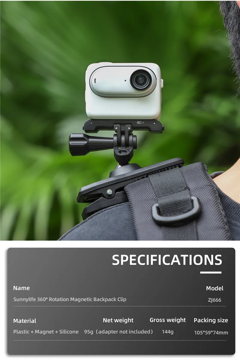 Magnetische Action-Kamera, 360-Grad-Dreh-Hut-Gürtel, Rucksack-Clip-Klemmhalterung für DJL OSMO Action 6 5 Pro 4 Go Pro 13 12 11 10 9 – Detail 2