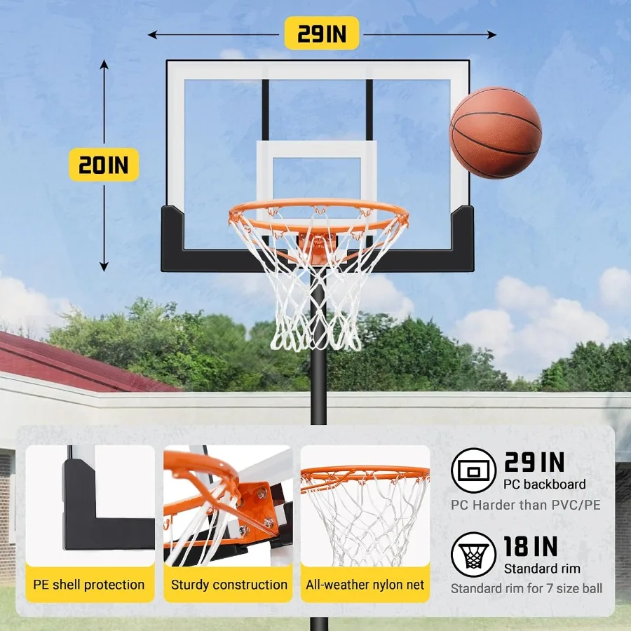 야외 농구대 3.310피트 5초 빠른 조절 가능 40 44인치 파손 방지 백보드 확대형 베이스 휴대용 농구대 골대