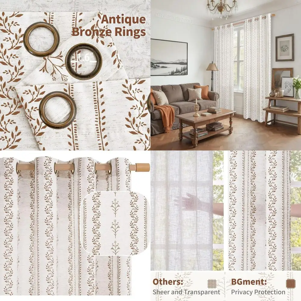 

Шторы с принтом листьев в стиле бохо, длина 96, 52, широкий, комплект из 2 панелей для гостиной в коттедже, фильтрация света