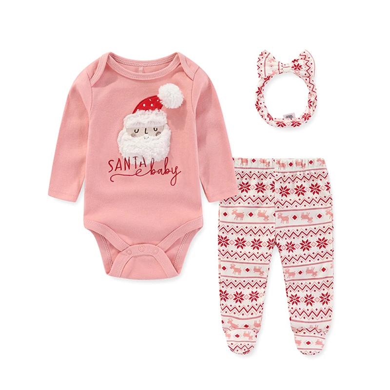 Christmas Baby Sets 3 Pieces New Born Baby Girl Boy Clothes Bodysuits+Pants+Hair Band/hat 0-9M Long Sleeve Letter Print Bebes