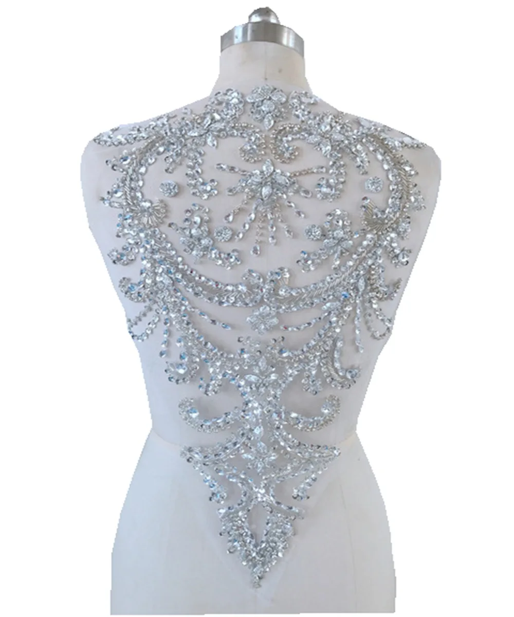 

Back Evening Dress Rhinestone Material Big Hard Beaded Crystal Accessories Profiling On Tulle Wedding Men Women Suit Fabric