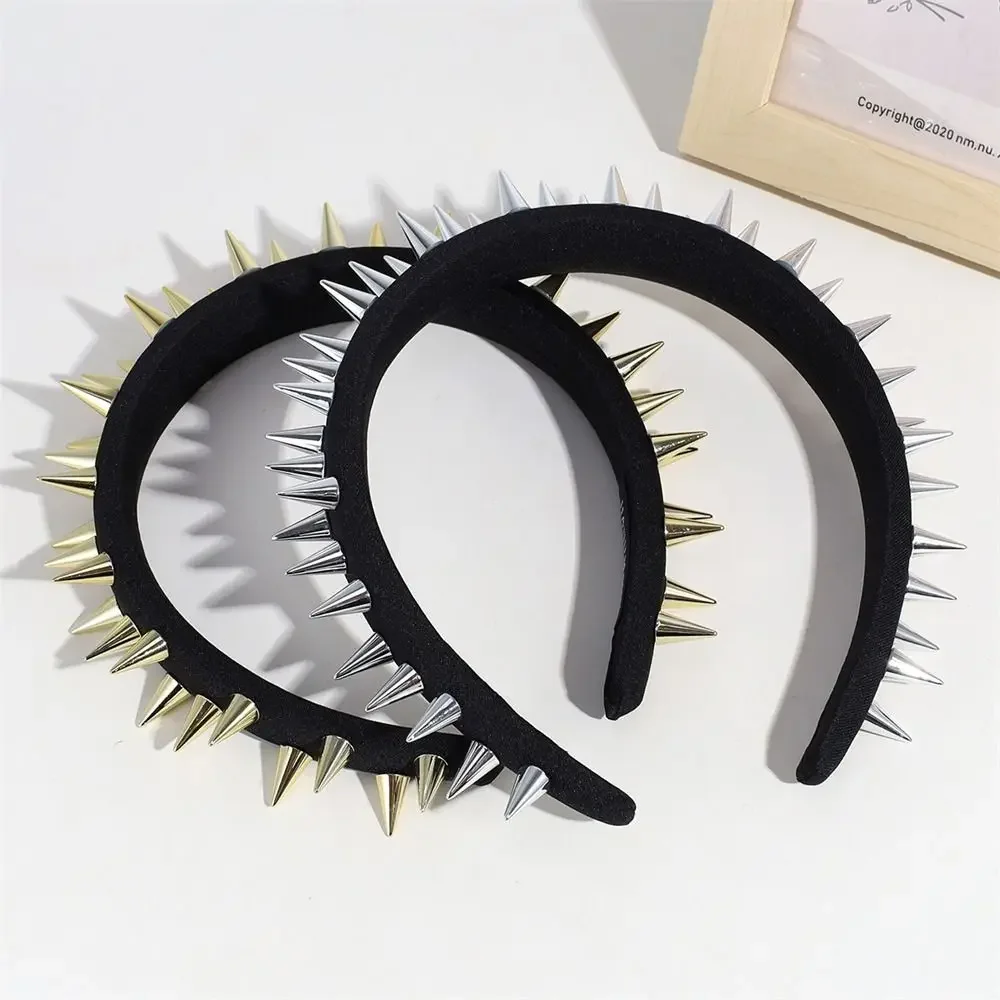 Fashion Punk Goth Headwear Rivets Silver Hair Bands Golden Headband Women Girls - Image 3
