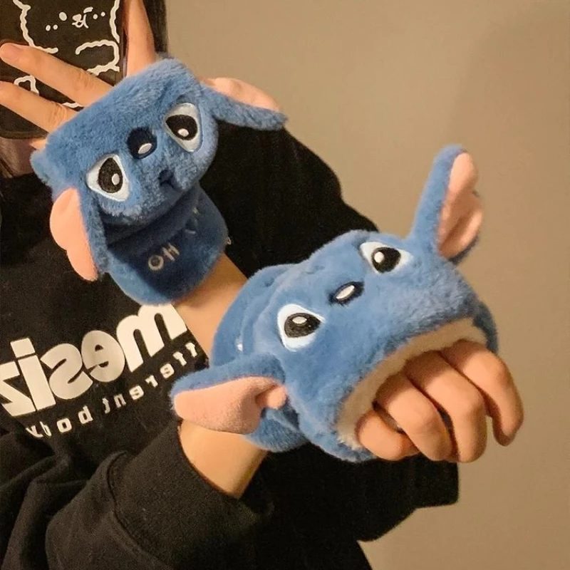 Disney Stitch Loves Animation Cartoons Cute Innovative Gloves Plush Windproof Student Writing Protection Cold Warm Cute New Gift