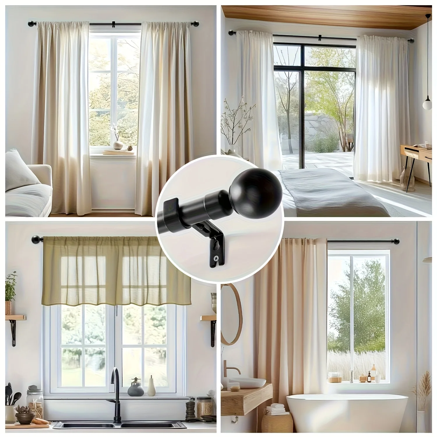 Adjustable Black Curtain Rod Set – 1 or 2 pcs, Extra-Long Double-Layer Rod for Living Room, Bedroom & Bathroom; Includes Mountin view 2