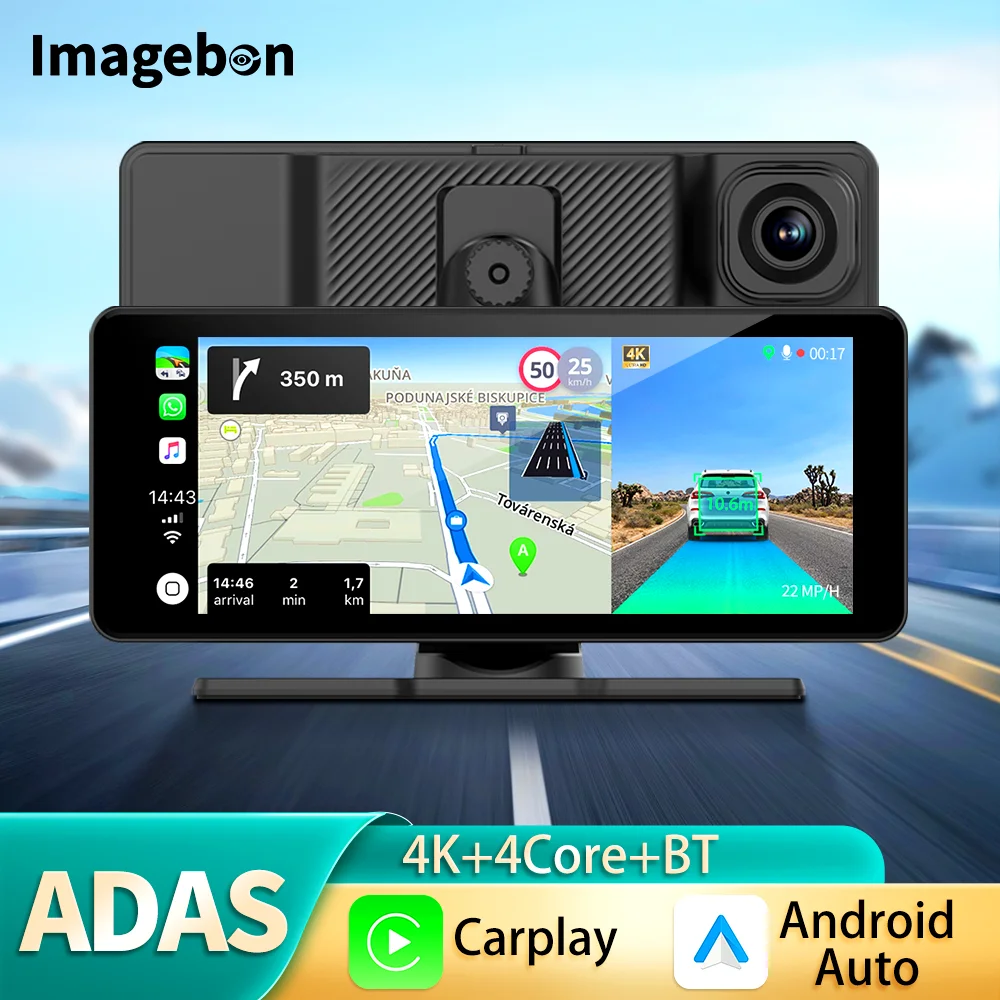 

Imagebon 4K 6.86" Wireless CarPlay&Android Auto Car DVR AUX Bluetooth FM Airplay Miracast GPS Navigation Rearview Mirror Camera