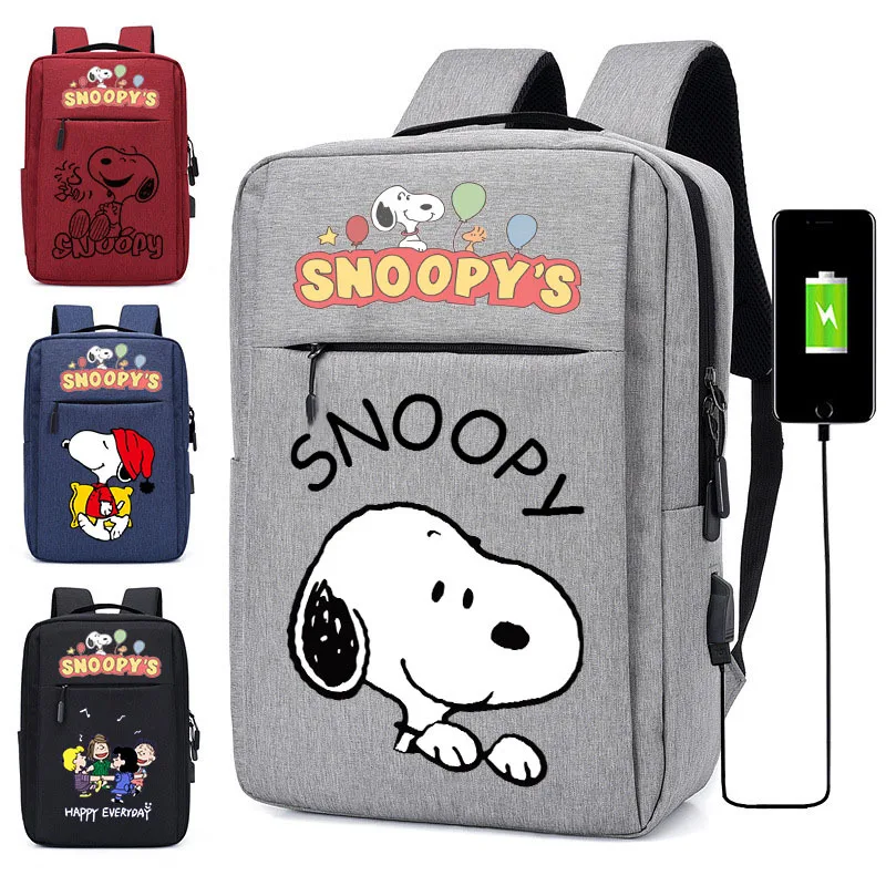 Snoopy Children\'s Backpack USB Charging Large Capacity Storage Student School Bag Cartoon Snoopy Print Leisure Laptop Backpack