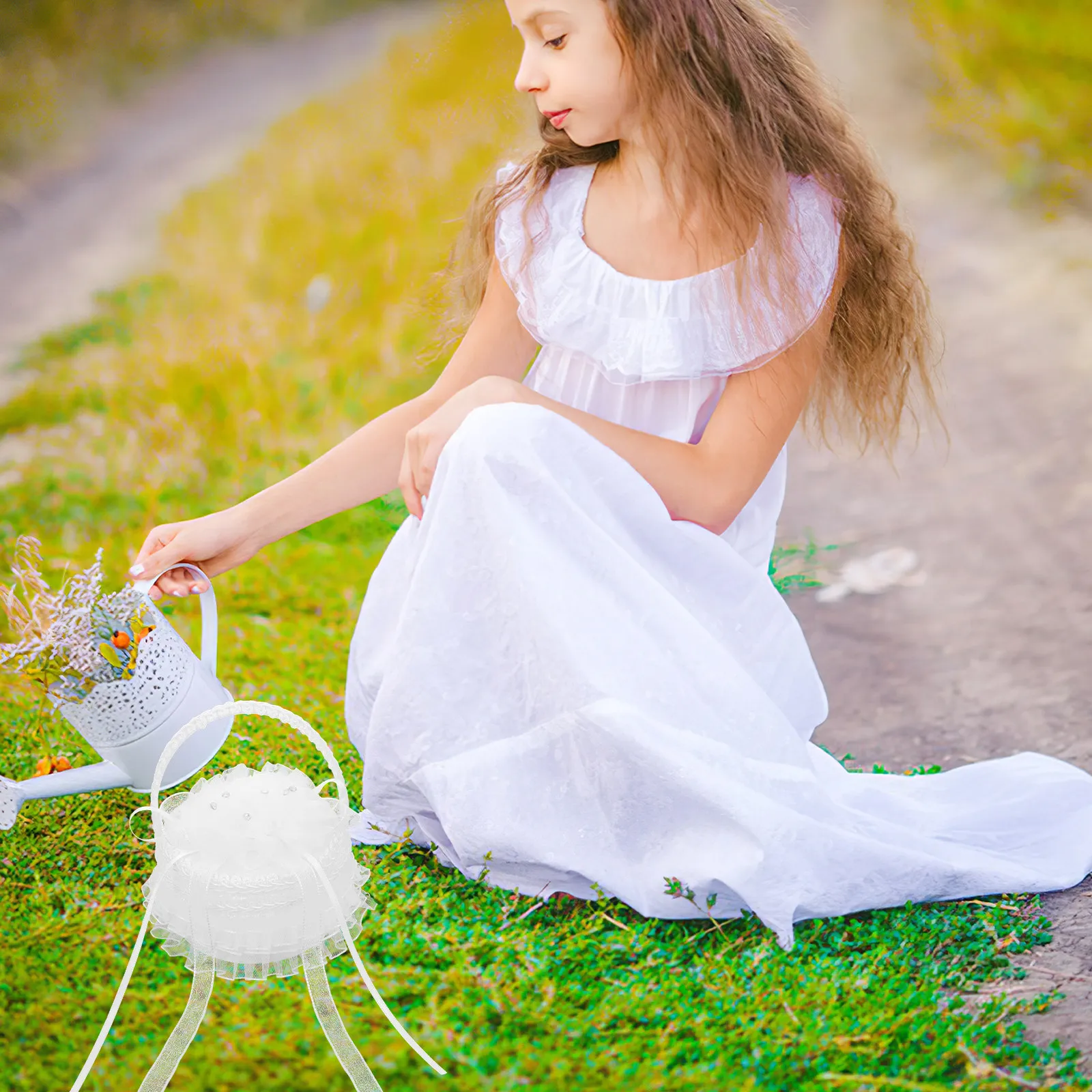 

Миниатюрная белая кружевная коробочка для обручального кольца с жемчужной ручкой, вышитой подушечкой и цветочным узором, корзинка для цветочницы, держатель для кольца для церемонии и предложения руки и сердца