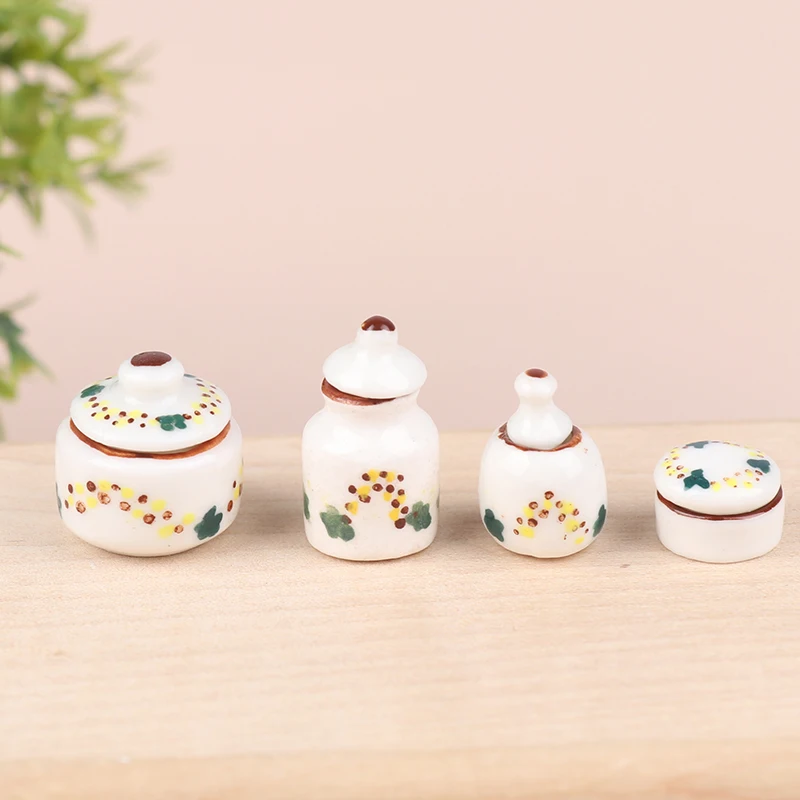 

1Set 1:12 Dollhouse Miniature Ceramic Can Seasoning Can Storage Jar Kitchen Model Decor Toy Doll House Accessories