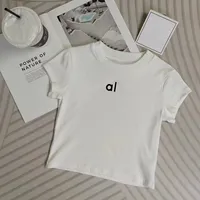 2025 Summer AL New Solid Color Casual Versatile Women's Short-sleeved Basic Style Tight Fashion Sports Print Tights T-shirt