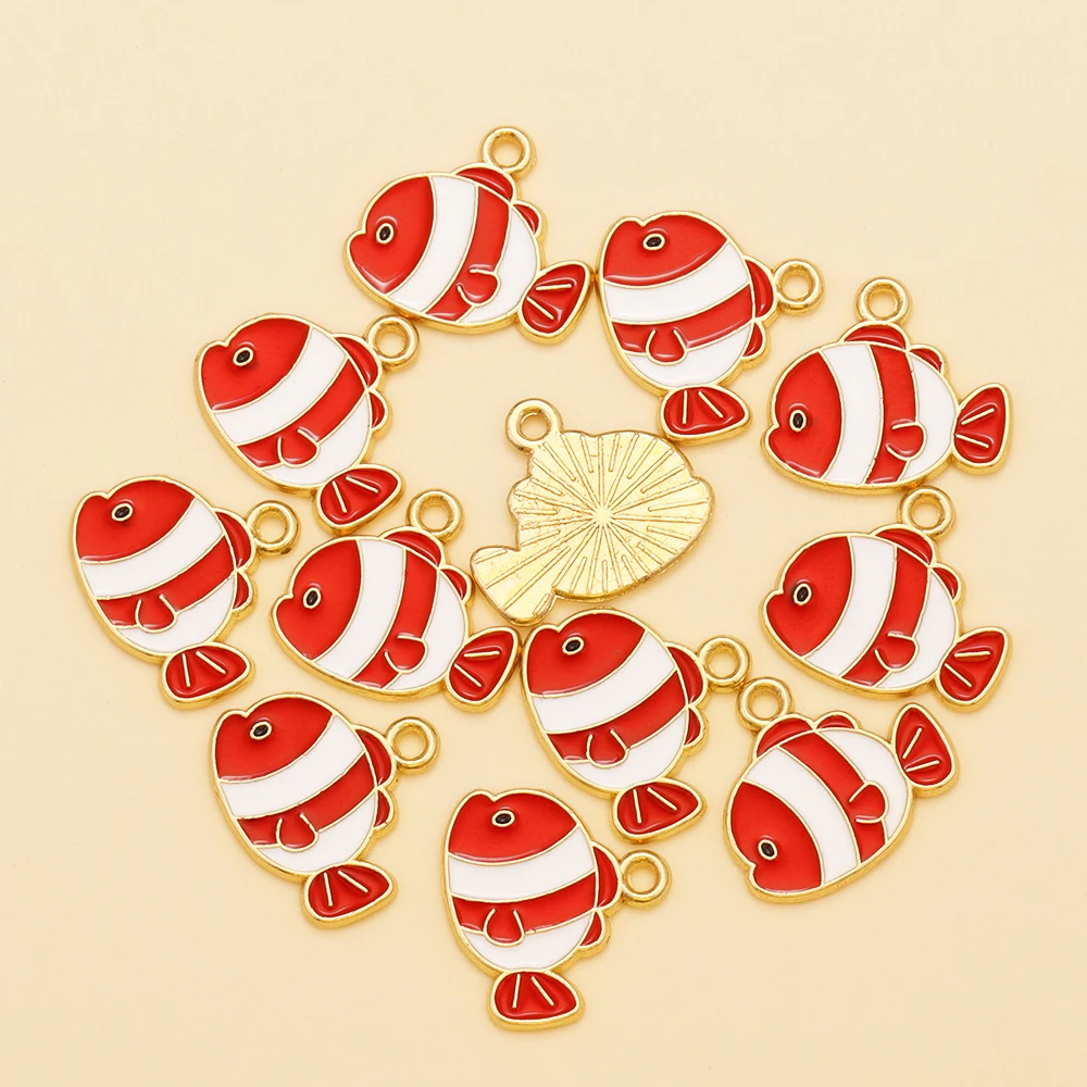 10 Stücke 15x14mm Zufällige Farben Mix Emaille Fisch Charms Legierung Ozean Tier Anhänger Für DIY Schmuck Machen Nette Ohrringe Armband – Detail 6