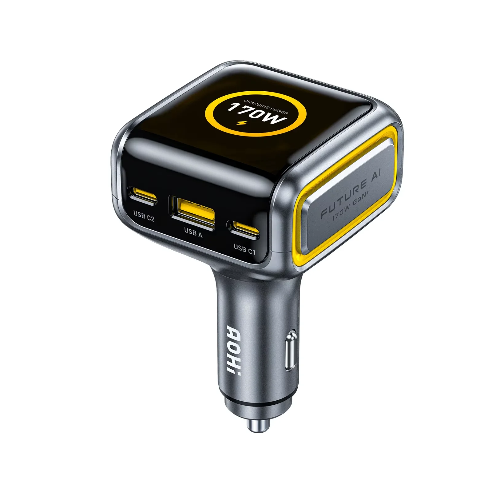 AOHI THE FUTURE Car Charger  AI PD GAN+ 170W 3-Port LED Display Fast Car Charger