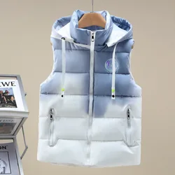 #3641 Tie Dye Hooded Sleeveless Jacket Women Zipper Sim Fit Warm Vest Waistcoat Female Outerwear Veste Unisex Autumn Winter 2024