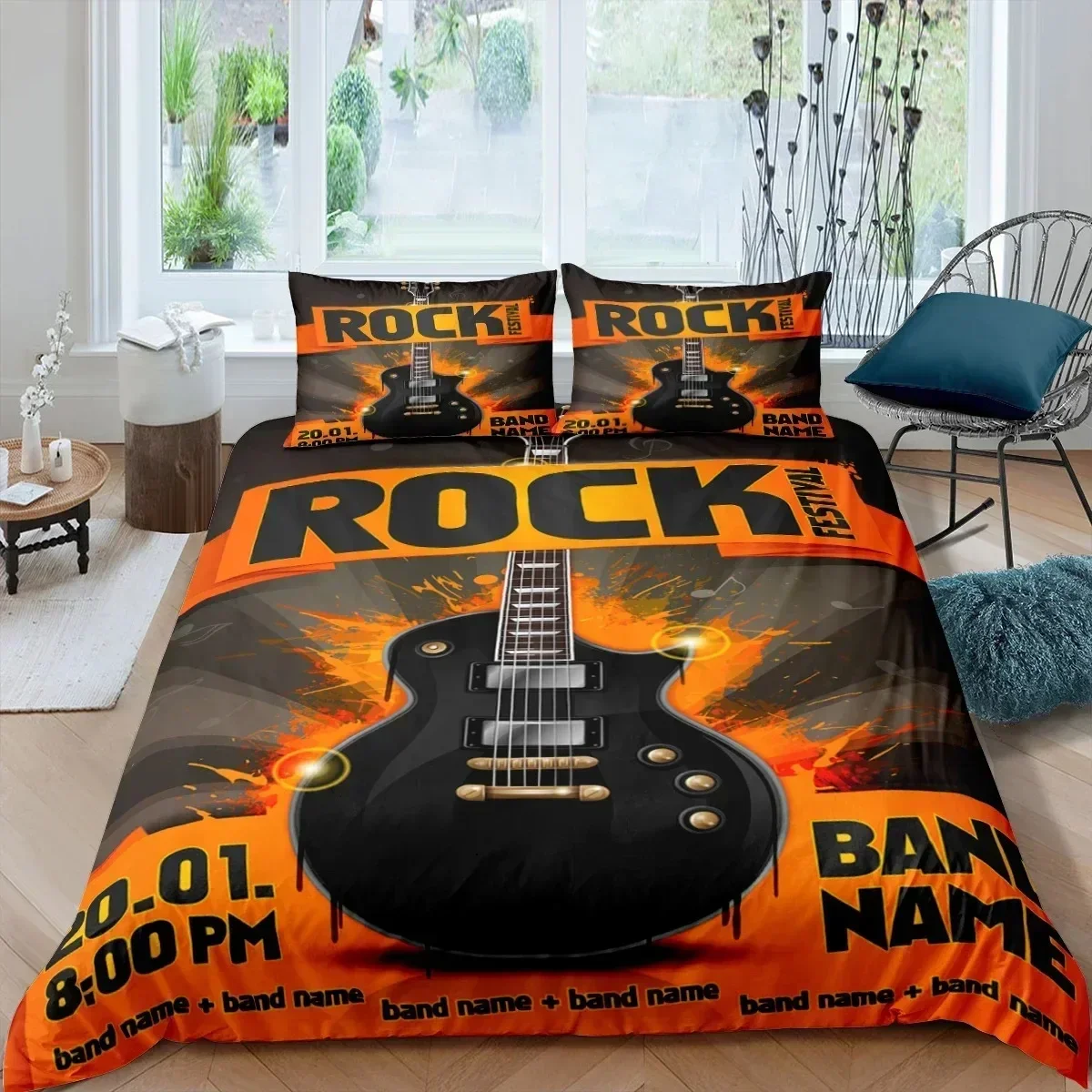 

Rock Music Electric Guitar Punk Style Bedding Set Duvet Cover Sheet Printed Bed Set Pillowcase Bed Full Queen King Size Bedroom