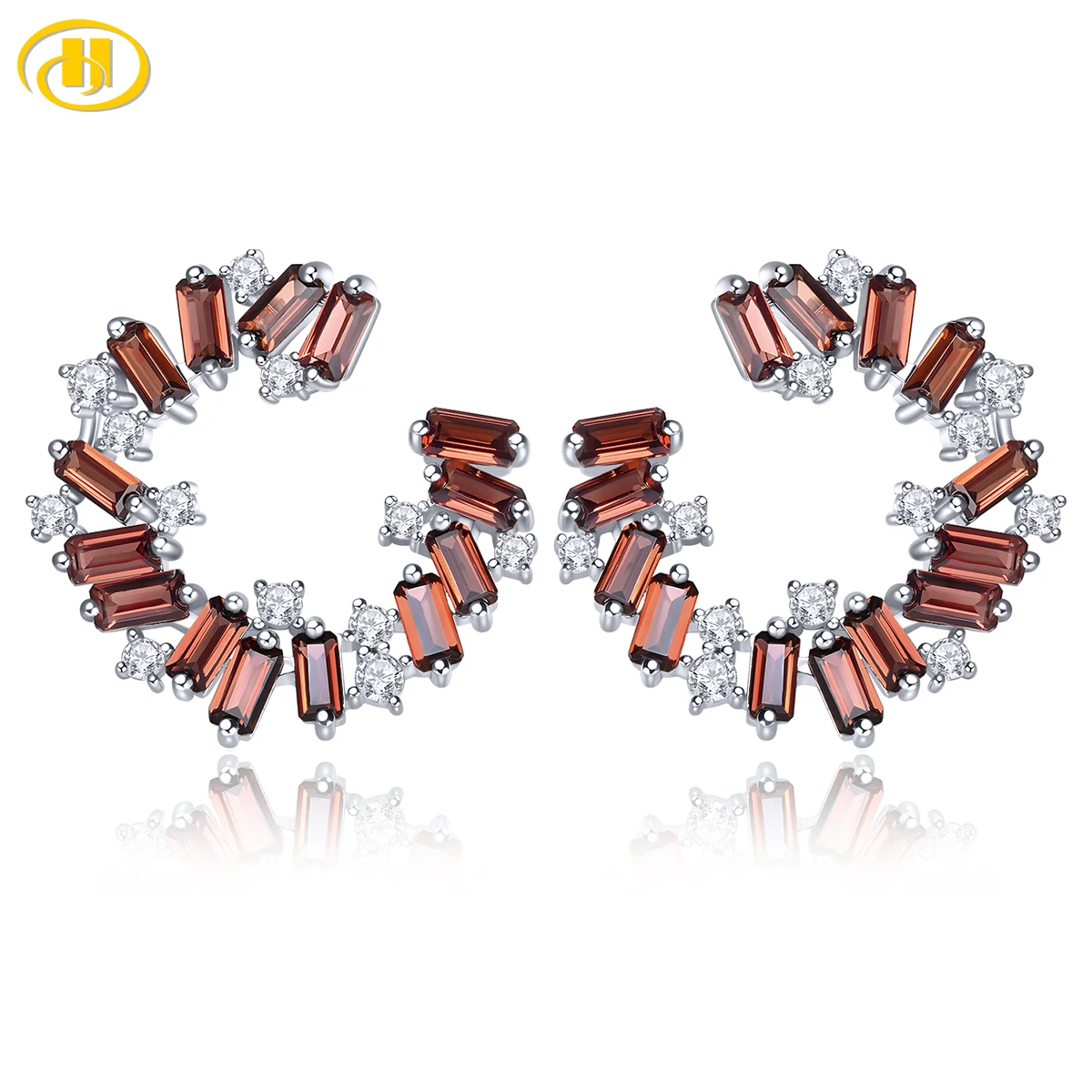 Natural Red Garnet Solid Sterling Silver Earring 3.7 Carats Genuine Birthstone Unique Special Design Fine Jewelrys S925 Rhodium