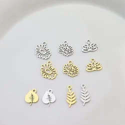 10pcs Stainless Steel Mirror Polish Flowers Leaf Charms DIY Handcraft PVD Plated Waterproof Antiallergic