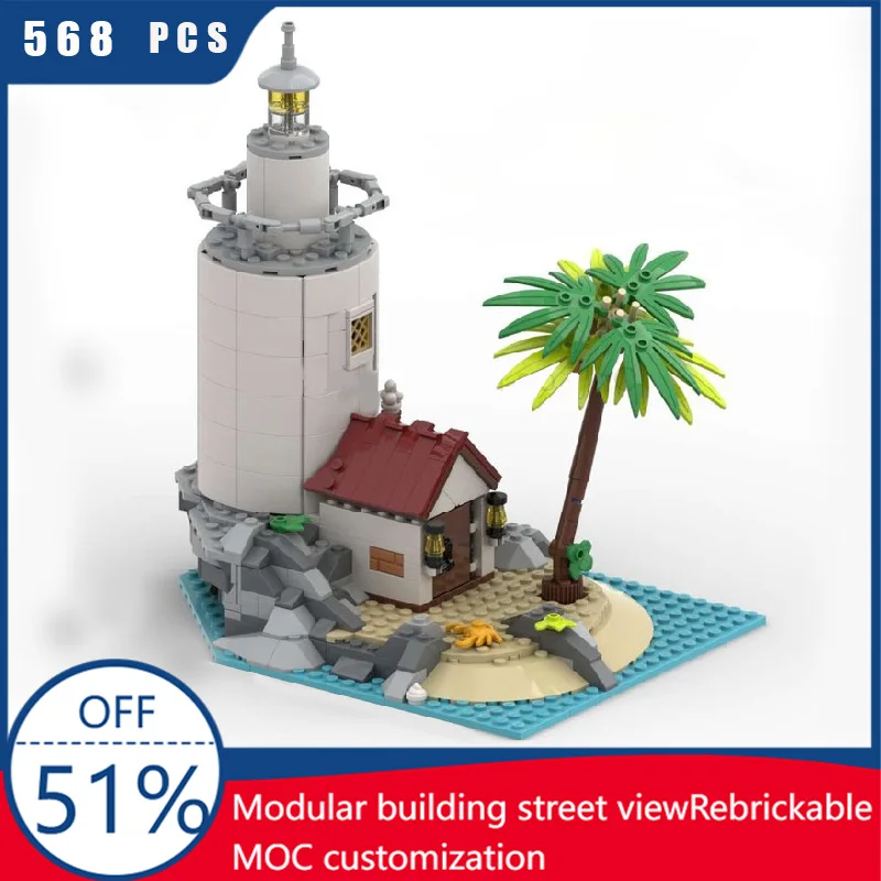 

568 Parts Pirate Series Island Lighthouse Building Blocks Model Mini Bricks Toys MOC Construction Sets Gift For Adults & Teens