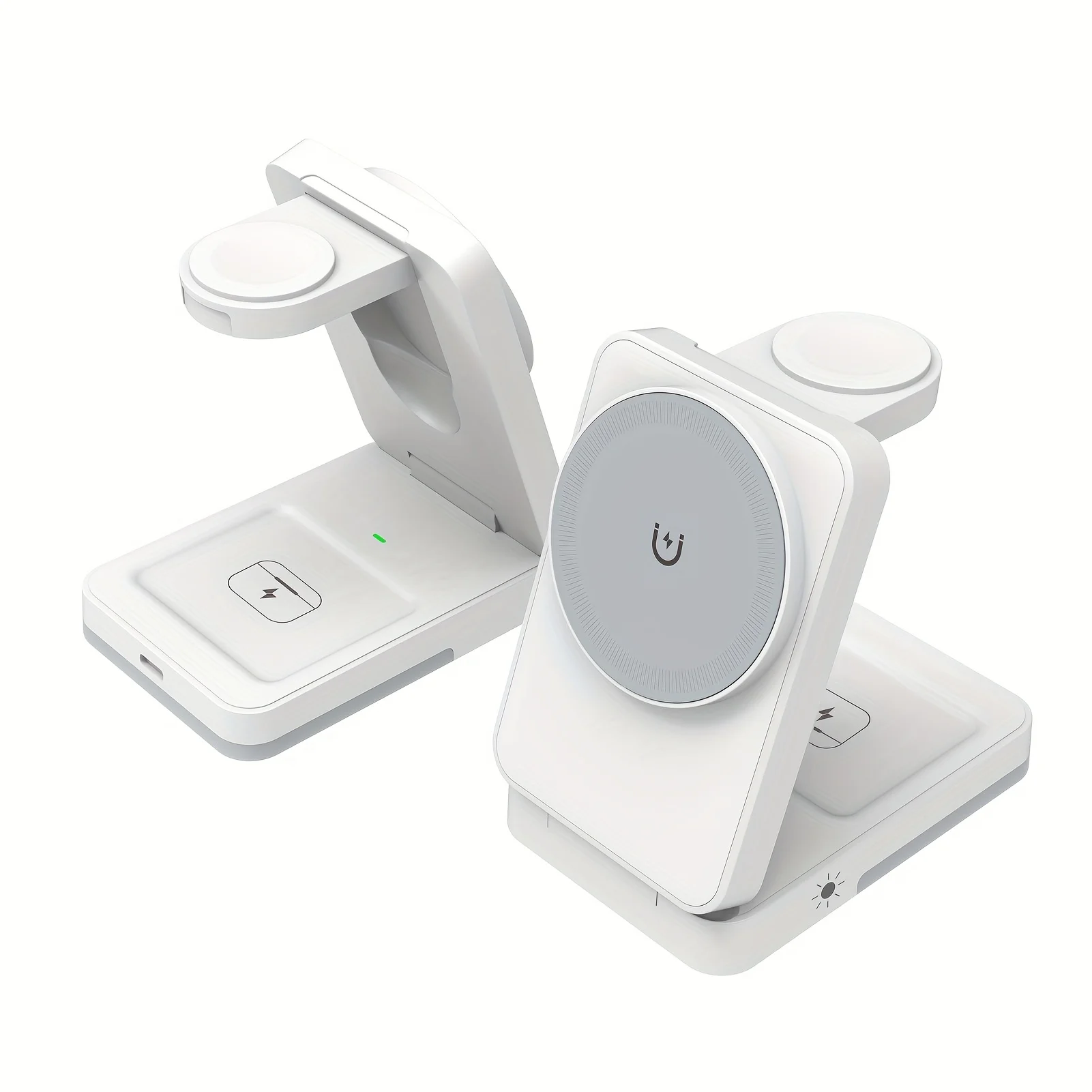 حامل شاحن لاسلكي بإضاءة LED 3 في 1 قابل للطي لهاتف iPhone 16 15 14 13 12 Apple Watch 2-9 SE Airpods Pro محطة شحن سريعة