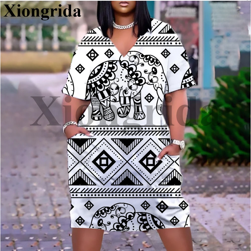 Robe graphique d'éléphant avec poche pour femmes, mode Animal imprimé en 3D, chemise à manches courtes, t-shirts longs décontractés, robe de plage ample, nouvelle collection
