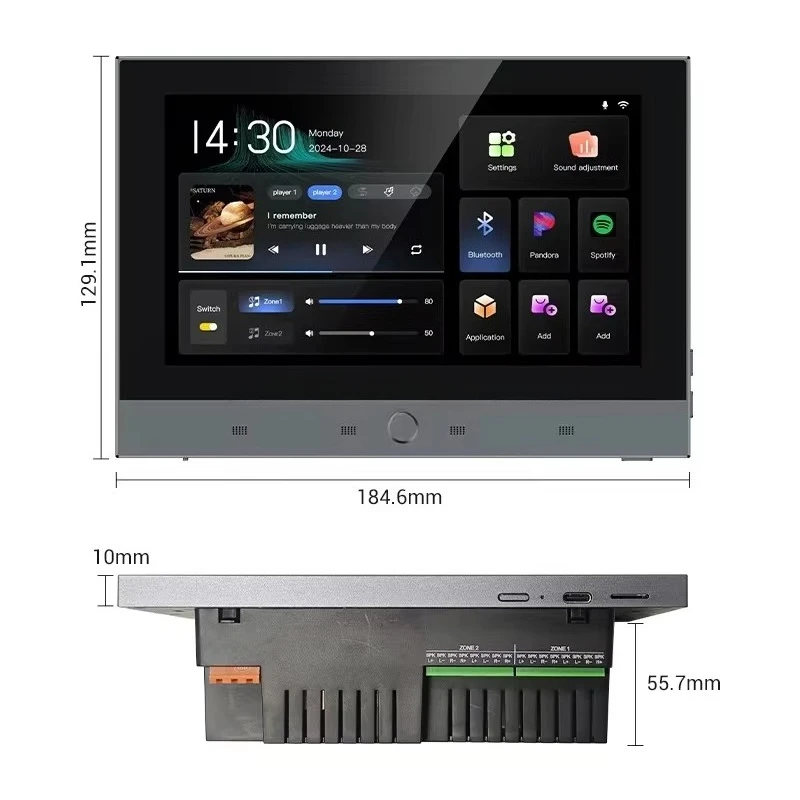 

7 Inch Touch Screen Android 11 Music Player WiFi Wall Mounted Tuya Smart Home Control Panel 8x30W Sound System In-Wall Amplifier