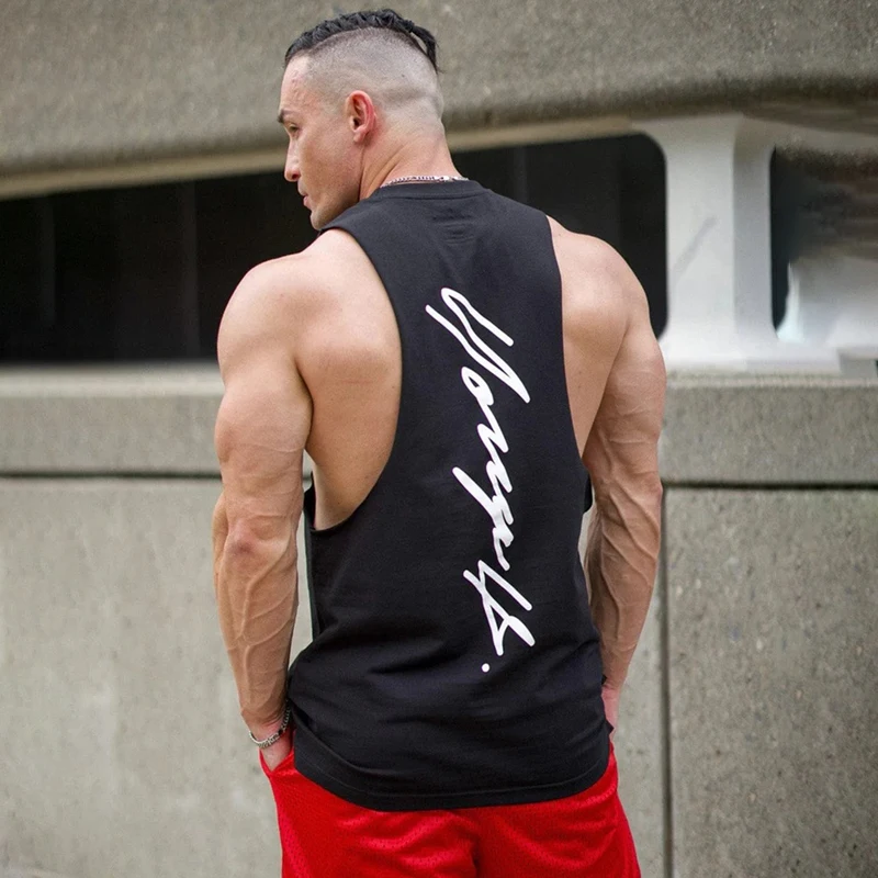 New summer streetwear Casual cotton men\'s vest Fashion wide shoulder crew neck top Fitness sports breathable men\'s sportswear