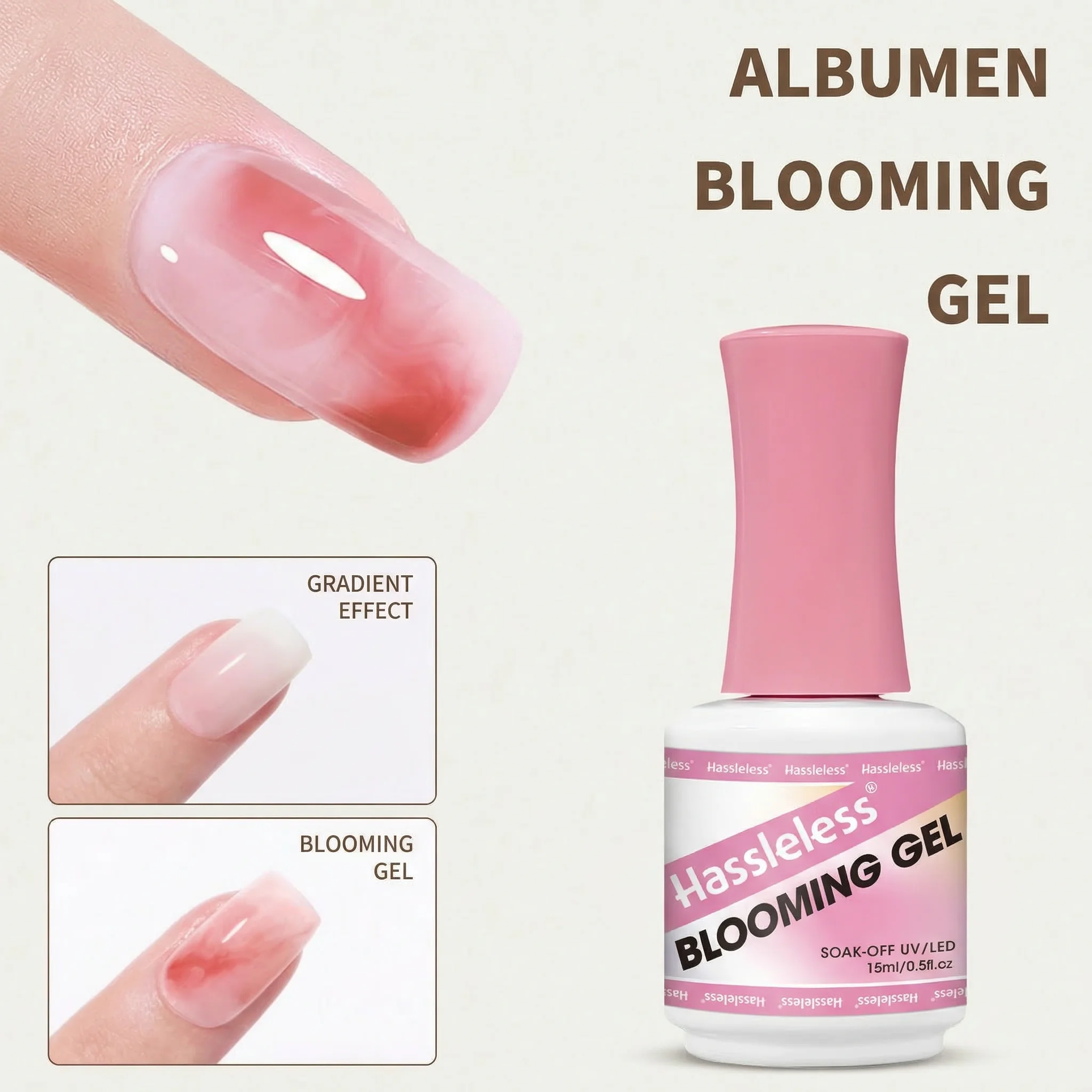 Hassleless 15ml clear gradient flower effect nail polish, soaked and blended with UV gel polish, can create an ink painting styl