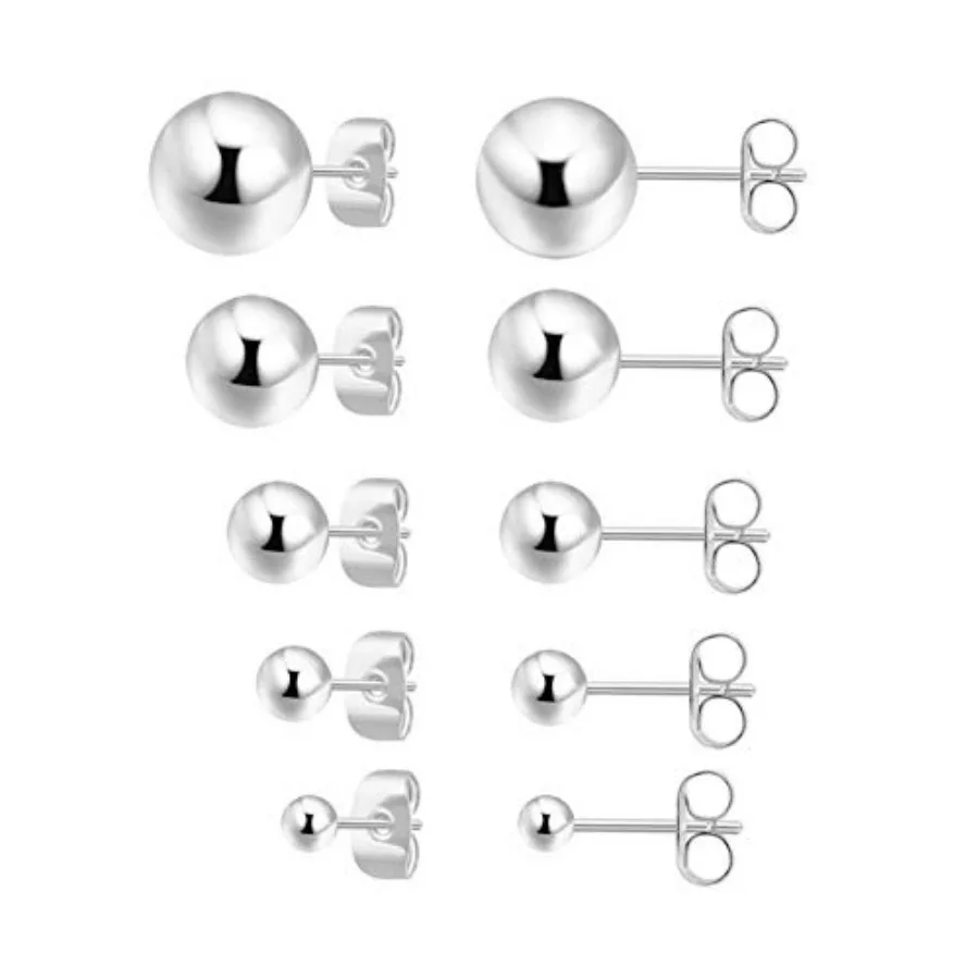 

Sterling Silver Earrings for Women: Hypoallergenic 925 Sterling Silver Round Ball Earrings for Women Multiple Piercing 5 Pairs