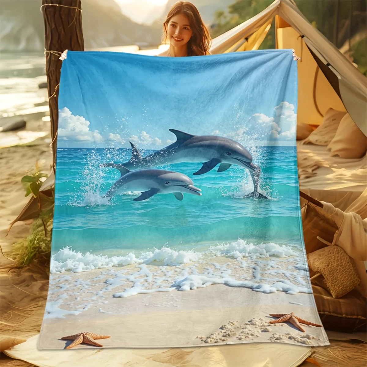 

Уютное фланелевое одеяло на тему дельфина — мягкое и теплое, идеально подходит для кемпинга, диванов, кроватей и стульев, отличный праздничный подарок для