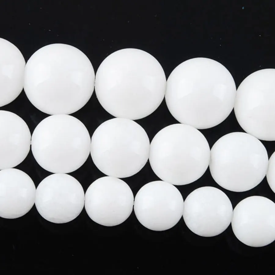 WOJIAER Natural Gem Stone White Jades Round 8/10/12mm Loose Beads for Jewelry Making Diy Bracelet Necklace 15.5 Inches BY903