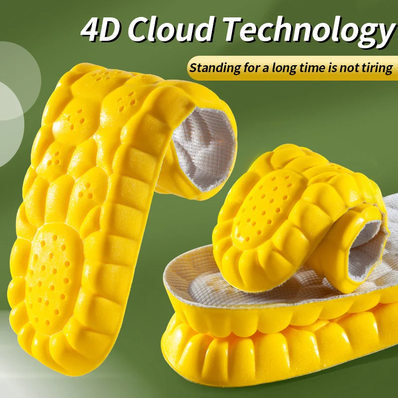 Plantillas deportivas 4D para zapatos, suela de PU, cojín suave y transpirable con absorción de impacto, plantillas ortopédicas para el cuidado de los pies para correr