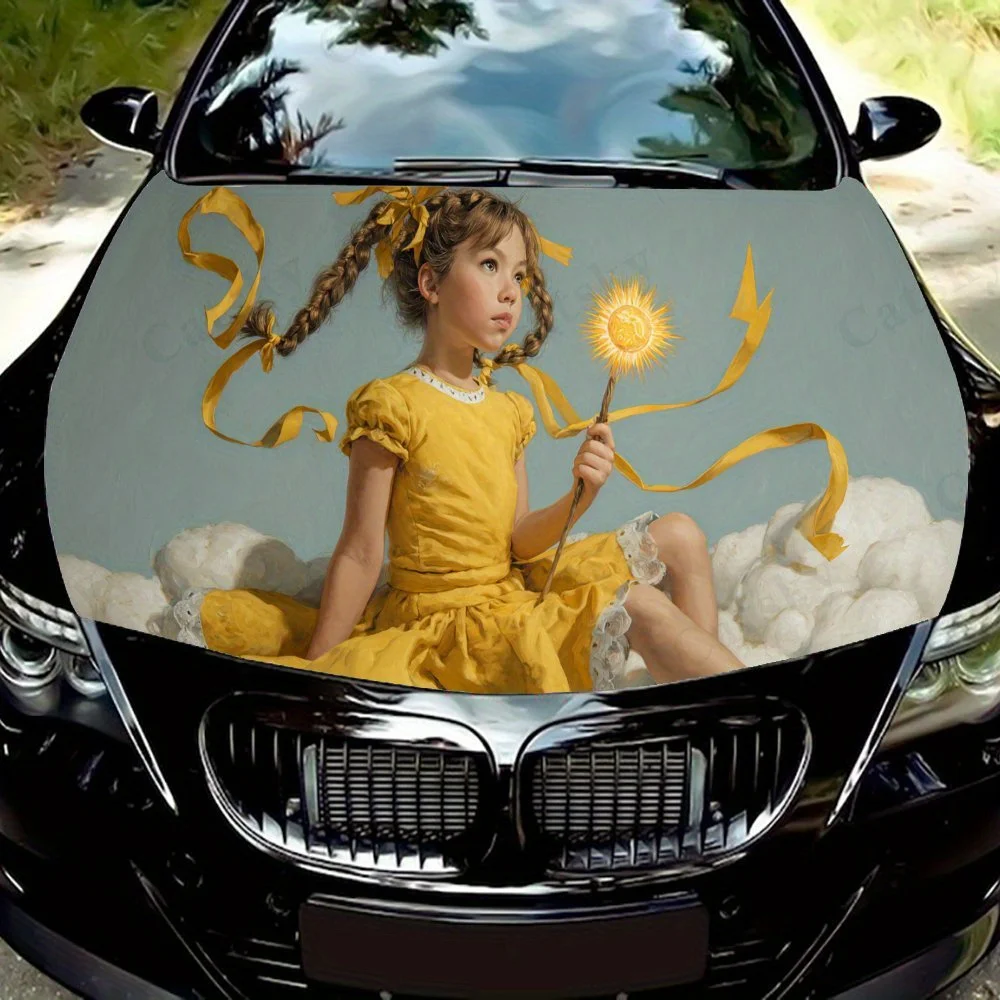 

Желтые наклейки на капот автомобиля для девочек, водонепроницаемые самоклеящиеся, устойчивые к царапинам, легко приклеиваемые, прочные автомобильные наклейки из ПВХ, автомобиль d