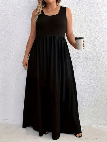 Vestido sin mangas tipo túnica con cuello redondo, novedad de verano, transfronterizo, talla grande, Europa y Estados Unidos