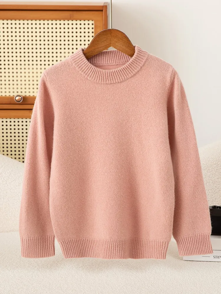 Girl Boy Sweater Fashion Versatile Pullovers Sweater 100% Merino Wool Thicken Autumn Winter Knitted Children's Clothes Kids Tops view 5