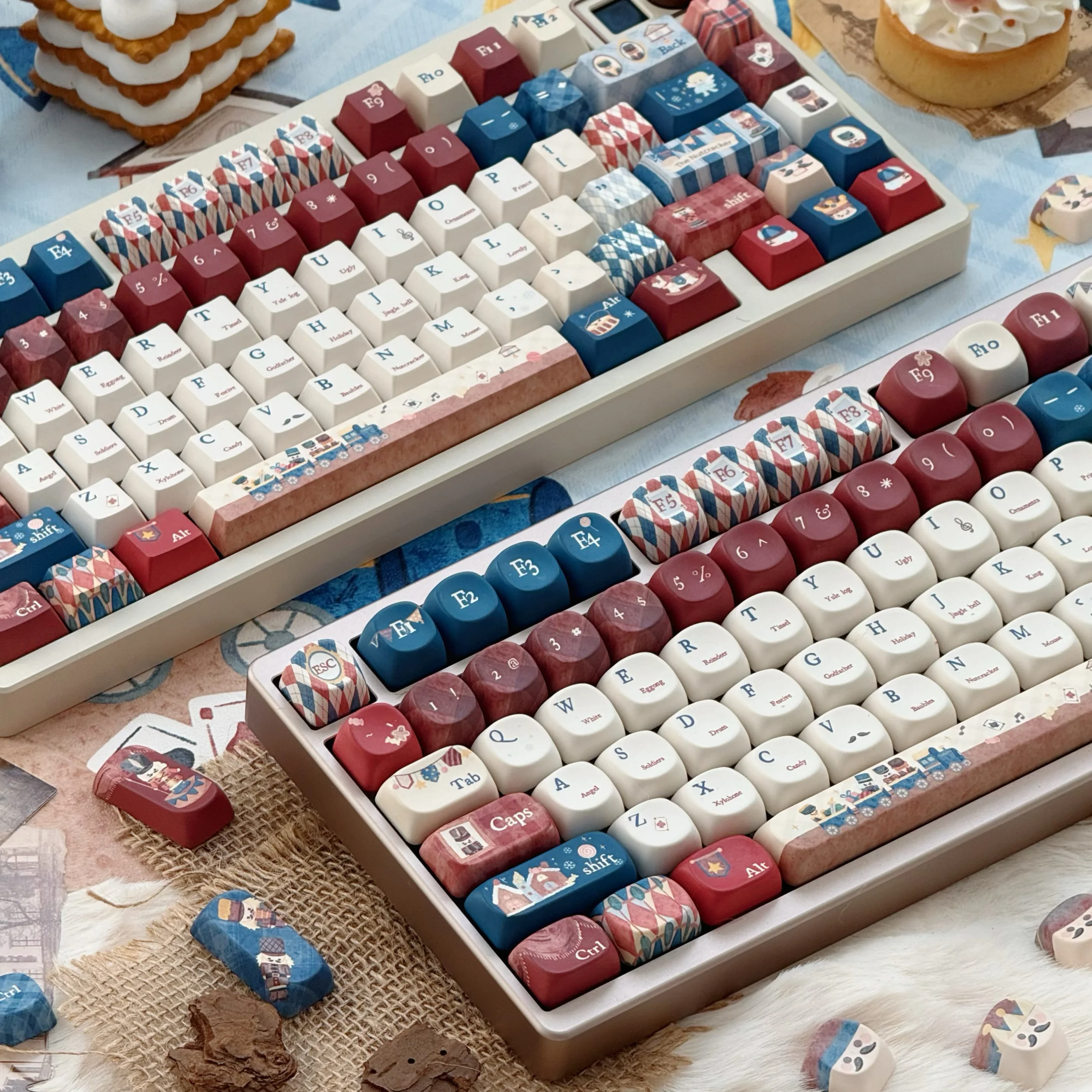 Red Blue White Theme Keycaps Set PBT Sublimation 142keys Cherry SOA Profile Custom Keycaps for Mechanical Keyboard Accessories