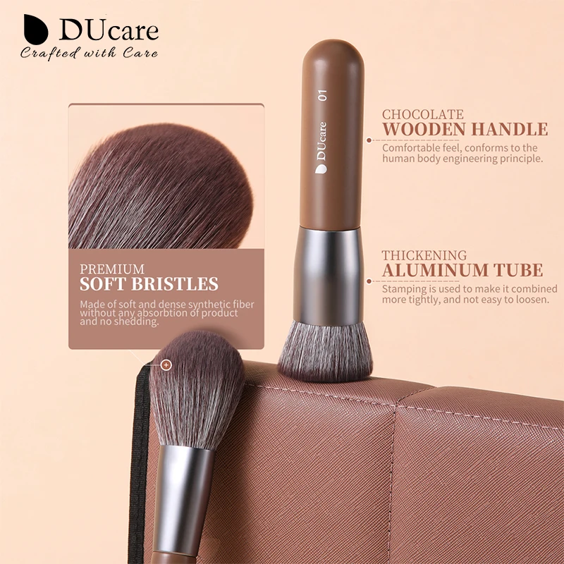 DUcare Brown Makeup Brushes 22Pcs Professional Cosmetics Nylon Hair Powder EyeShadow Eyeliner Eyebrow Blending Brushes with BAG