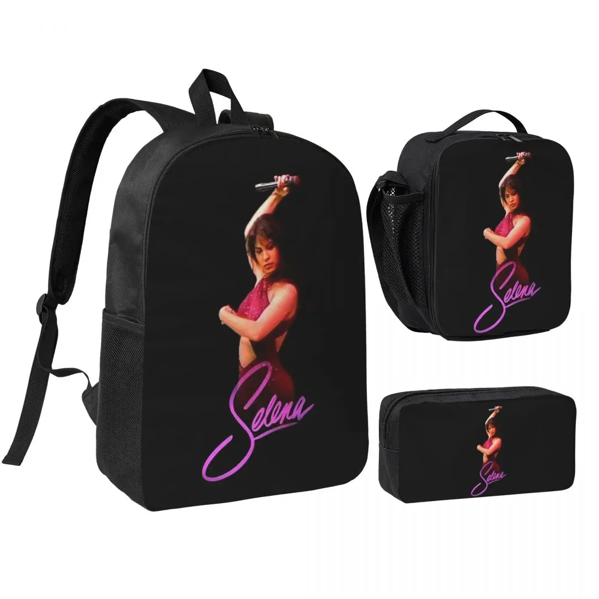 Popular Selena Quintanilla Singer Backpack Student BookBag School Bag Shoulder Bags 3ps Insulated Lunch Bag Pencil Case