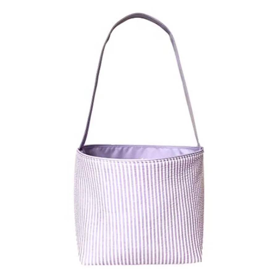 

Seersucker Stripe Fabric Easter Basket Bucket Tote Bag - Egg Collecting
