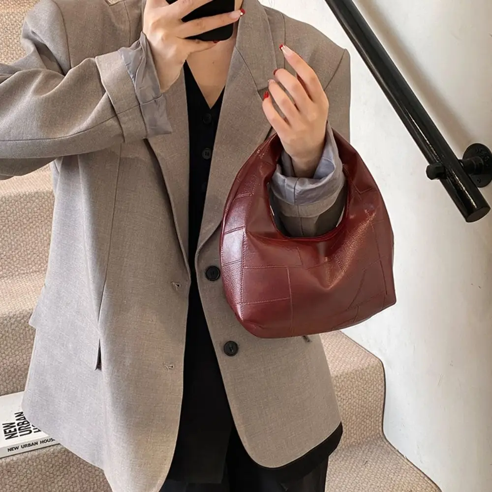 

Casual Pu Weave Bag Quilted Pattern Red Underarm Bag Black Fashionable Pu Leather Handbag Travel