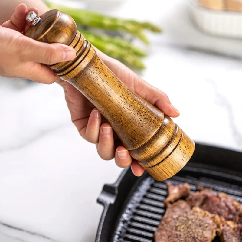 

8Inch Solid Wood Salt and Pepper Mills Spice Grain Grinder with Adjustable Ceramic Grinding Core Kitchen Tools Mills