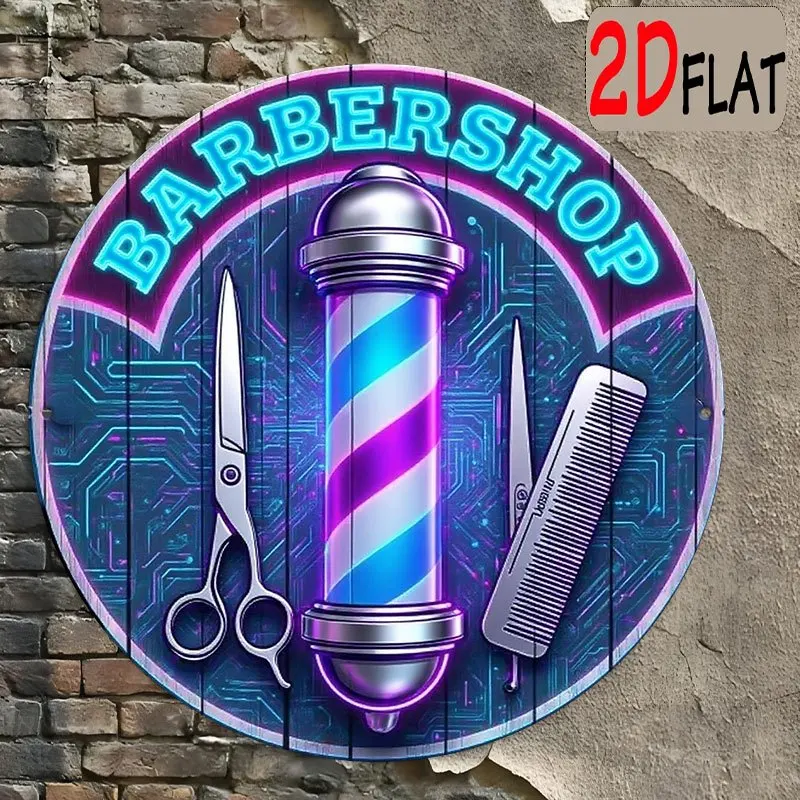 CIFBUY Vintage Barber Pole Scissors 2D Flat Aluminum Wall Art 20x20cm Waterproof Durable Metal Sign for Salon Studio Decor