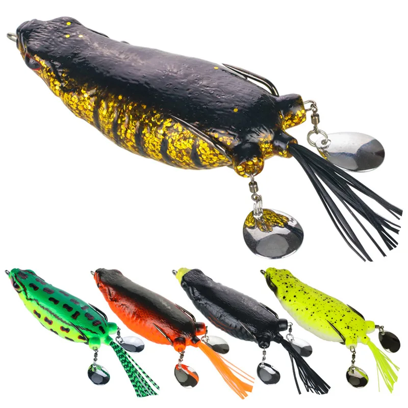 

2pcs 9cm25g Double Colored Silk Lura Frog Bait Sequin Thunder Frog Black Fish Bait Long-distance Casting Fish Bait Double Hooks