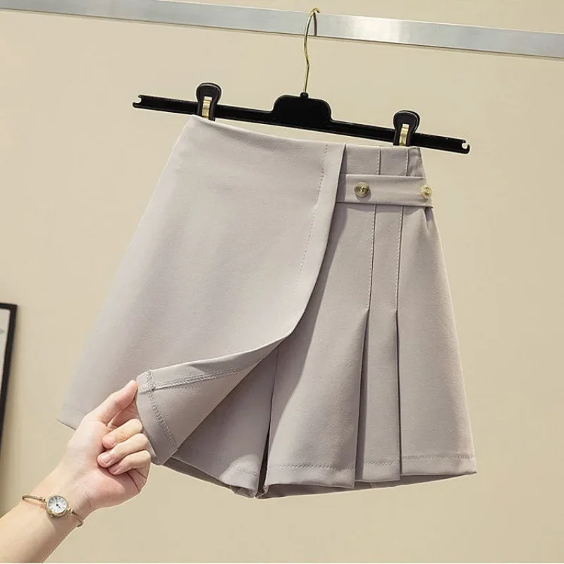 

Pleated short skirt pants female 2024 summer fashion plus size relaxed and simple high waist A wide-leg pants black skirt